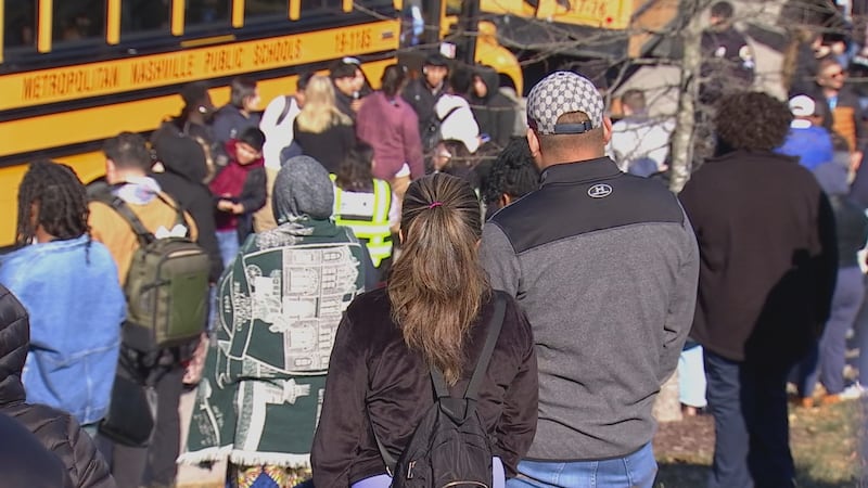 Metro Schools buses were used to evacuate students from Antioch High School following the...