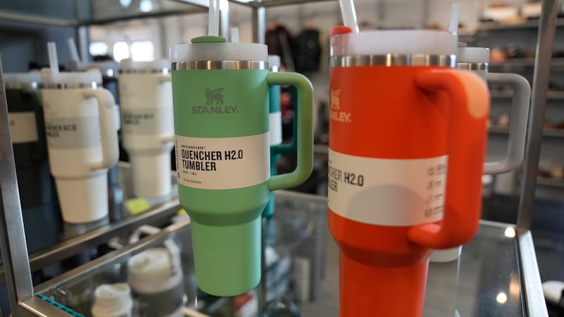 Stanley tumblers are seen for sale at the Footprint retail store in San Francisco, Thursday,...