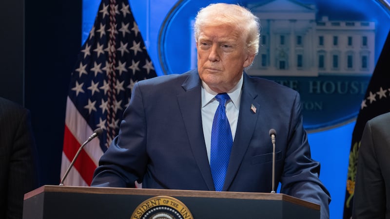President Donald Trump speaks during a press briefing at the White House, Friday, Feb. 20,...